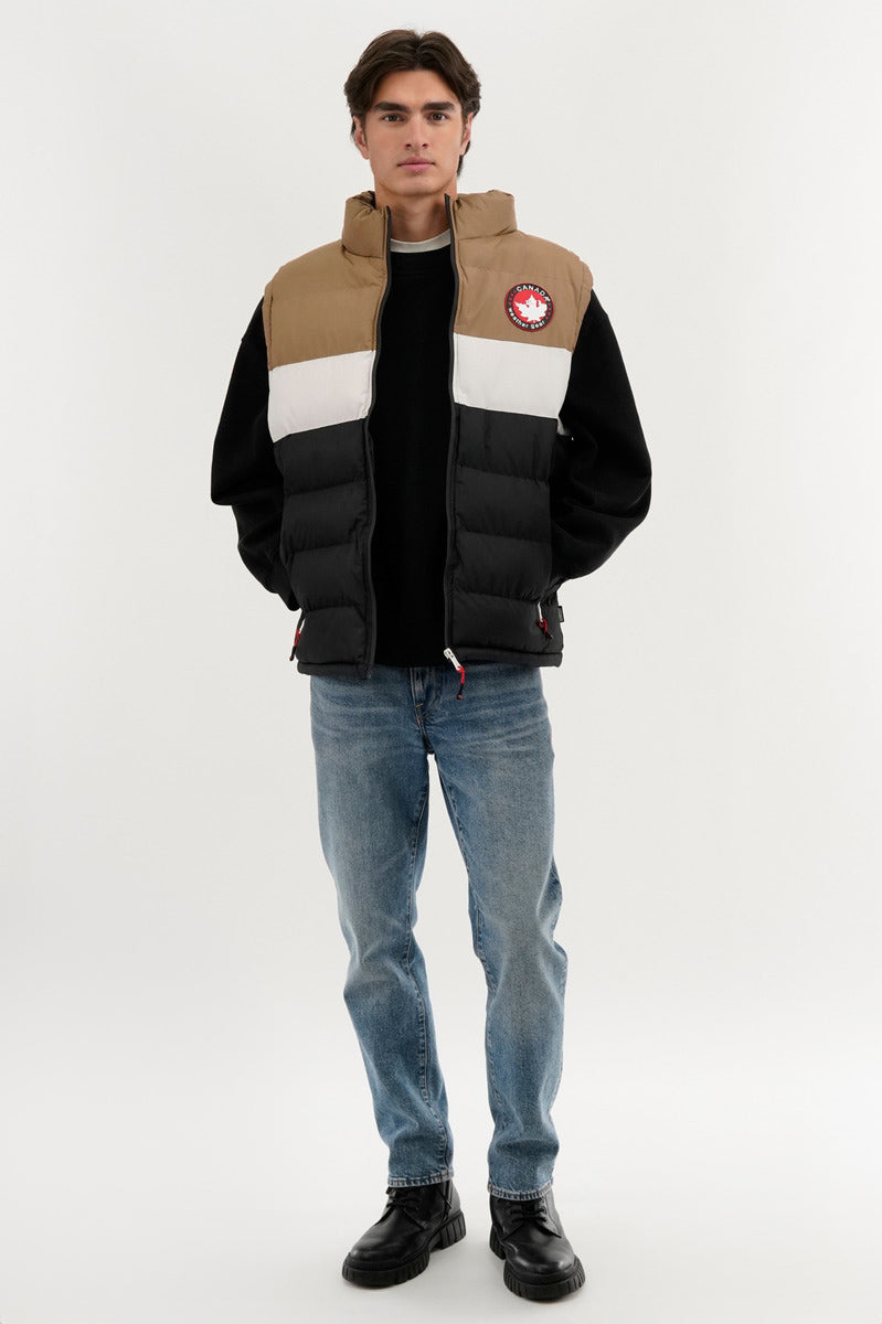 Canada Weather Gear Colour Block Puffer Vest - Beige - Mens Vests - International Clothiers