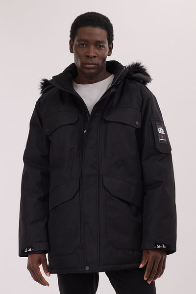 Super Triple Goose Faux Fur Lined Parka Jacket - Black - Mens Parka Jackets - International Clothiers