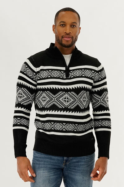Canada Weather Gear 1/4 Zip Printed Pullover Sweater - Black - Mens Pullover Sweaters - International Clothiers
