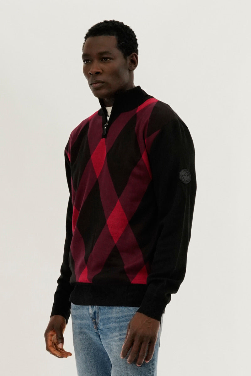 Canada Weather Gear Argyle Print 1/4 Zip Pullover Sweater - Red - Mens Pullover Sweaters - International Clothiers