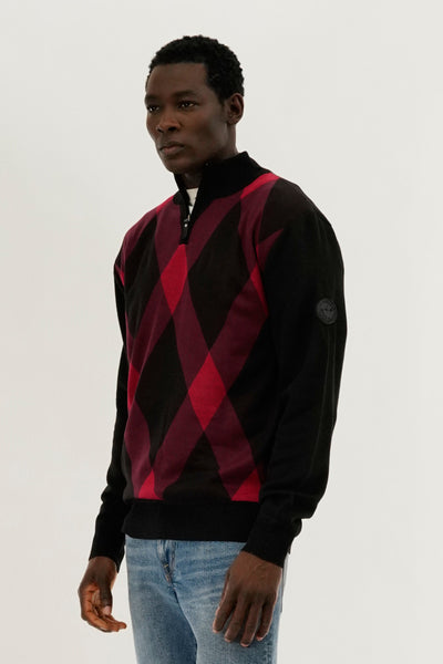 Canada Weather Gear Argyle Print 1/4 Zip Pullover Sweater - Red - Mens Pullover Sweaters - International Clothiers