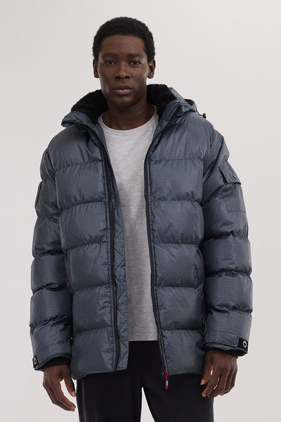 Canada Weather Gear Grid Pattern Puffer Parka Jacket - Blue - Mens Parka Jackets - International Clothiers