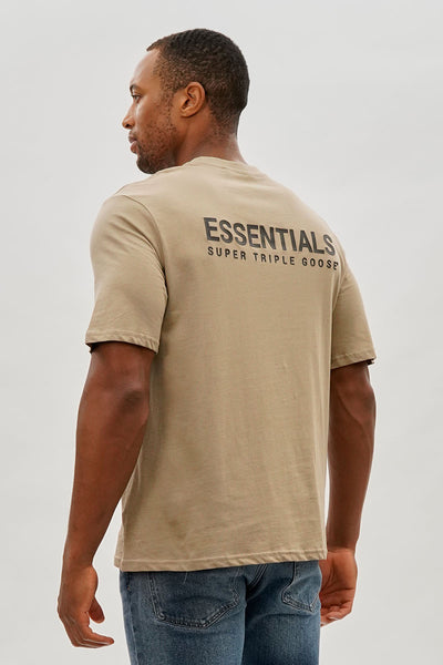 Essentials Super Triple Goose Logo Print Tee - Beige - Mens Tees & Tank Tops - International Clothiers