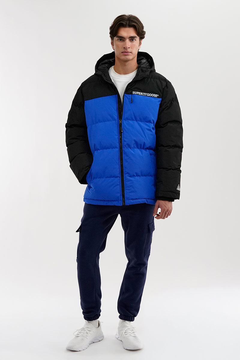 Super Triple Goose Colour Block Bomber Jacket - Blue - Mens Bomber Jackets - International Clothiers