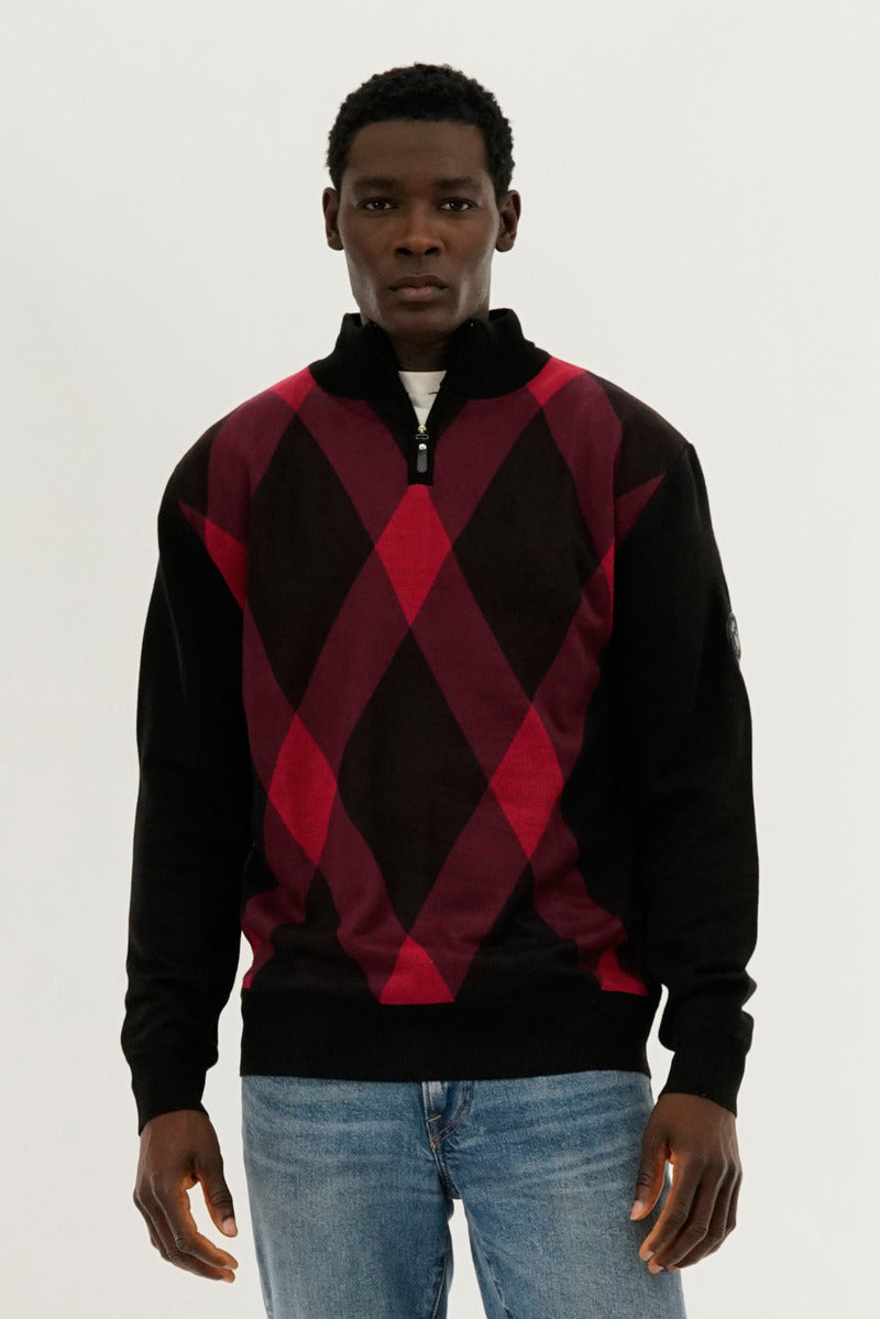 Canada Weather Gear Argyle Print 1/4 Zip Pullover Sweater - Red - Mens Pullover Sweaters - International Clothiers