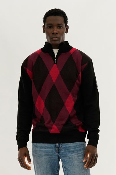 Canada Weather Gear Argyle Print 1/4 Zip Pullover Sweater - Red - Mens Pullover Sweaters - International Clothiers