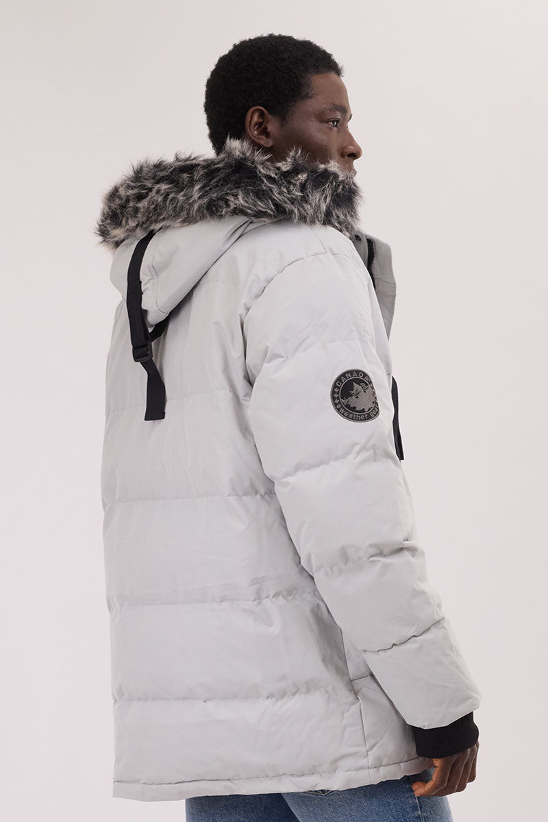 Canada Weather Gear Faux Fur Trim Puffer Parka Jacket - Stone - Mens Parka Jackets - International Clothiers