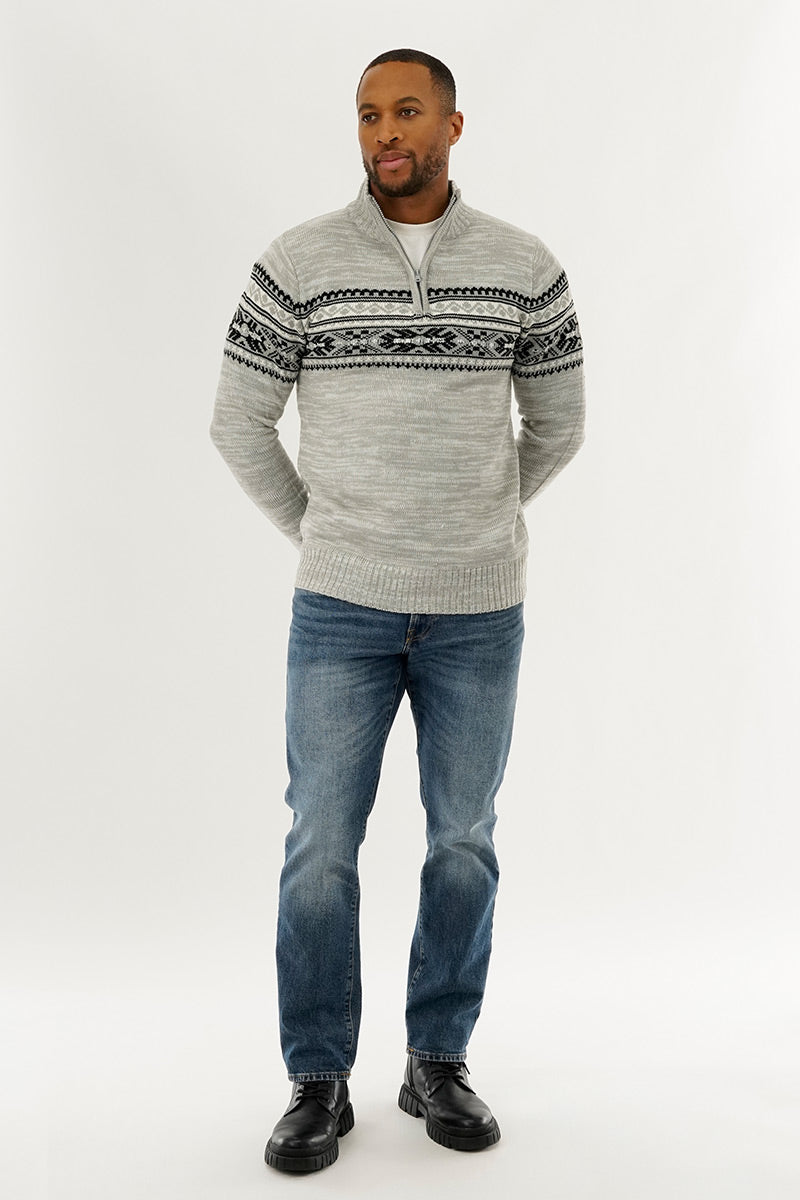 Canada Weather Gear 1/4 Zip Printed Pullover Sweater - Grey - Mens Pullover Sweaters - International Clothiers