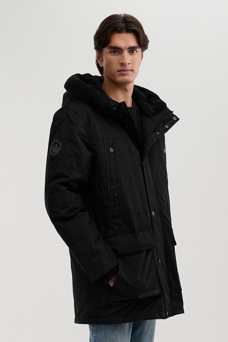 Canada Weather Gear Sherpa Lined Hood Parka Jacket - Black - Mens Parka Jackets - International Clothiers