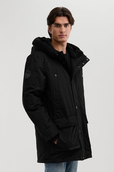 Canada Weather Gear Sherpa Lined Hood Parka Jacket - Black - Mens Parka Jackets - International Clothiers