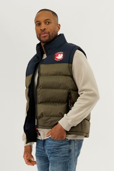 Canada Weather Gear Colour Block Puffer Vest - Olive - Mens Vests - International Clothiers