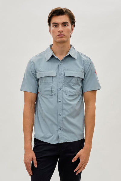 Canada Weather Gear Short Sleeve Button Up Casual Shirt - Blue - Mens Casual Shirts - International Clothiers
