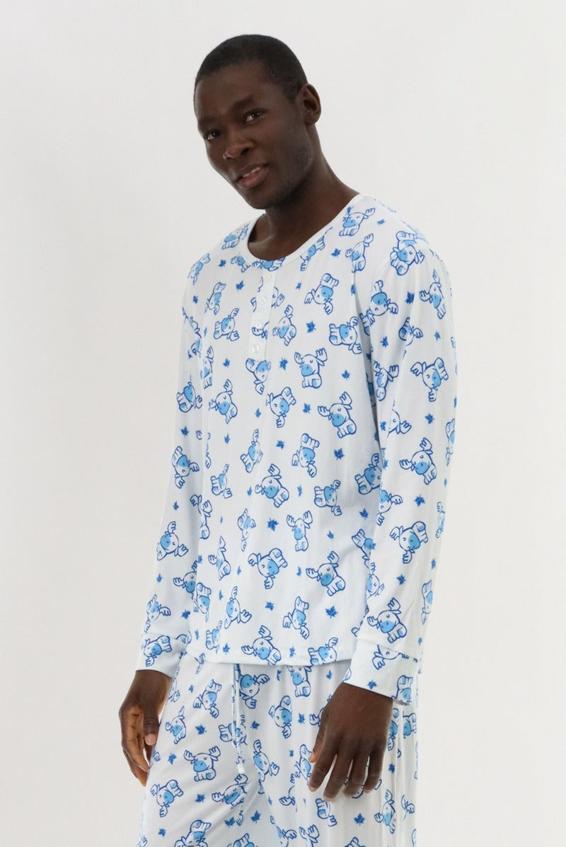 Canada Weather Gear Long Sleeve Holiday Pajama Top - White - Mens Pajamas - International Clothiers