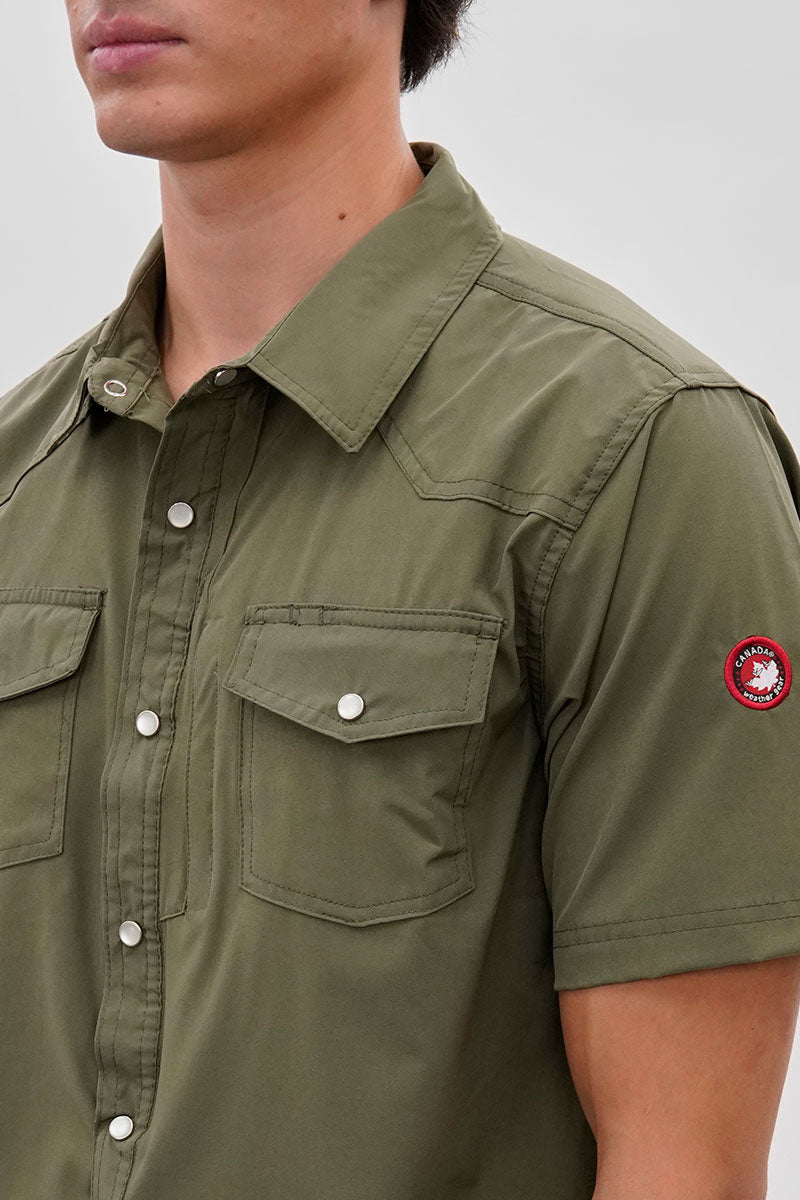 Canada Weather Gear Short Sleeve Snap Button Casual Shirt - Olive - Mens Casual Shirts - International Clothiers