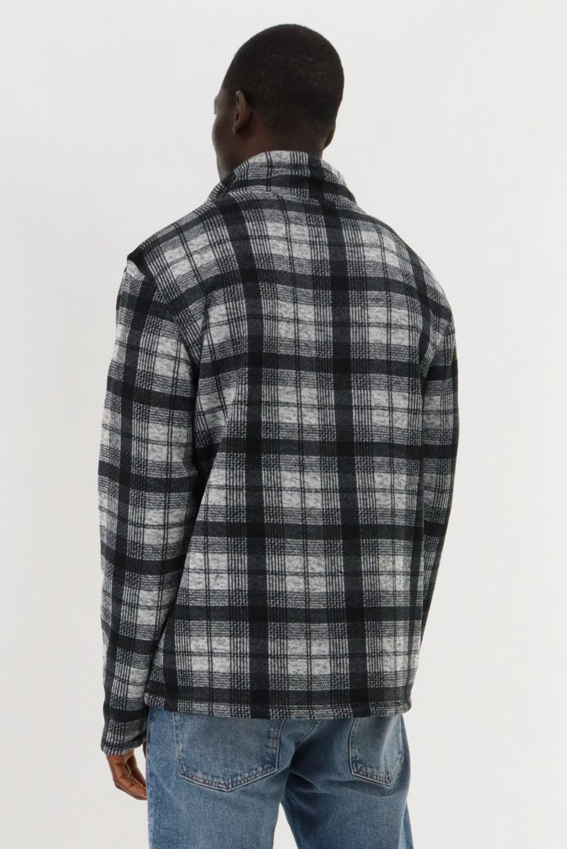 Canada Weather Gear 1/4 Zip Plaid Pullover Sweater - Grey - Mens Pullover Sweaters - International Clothiers