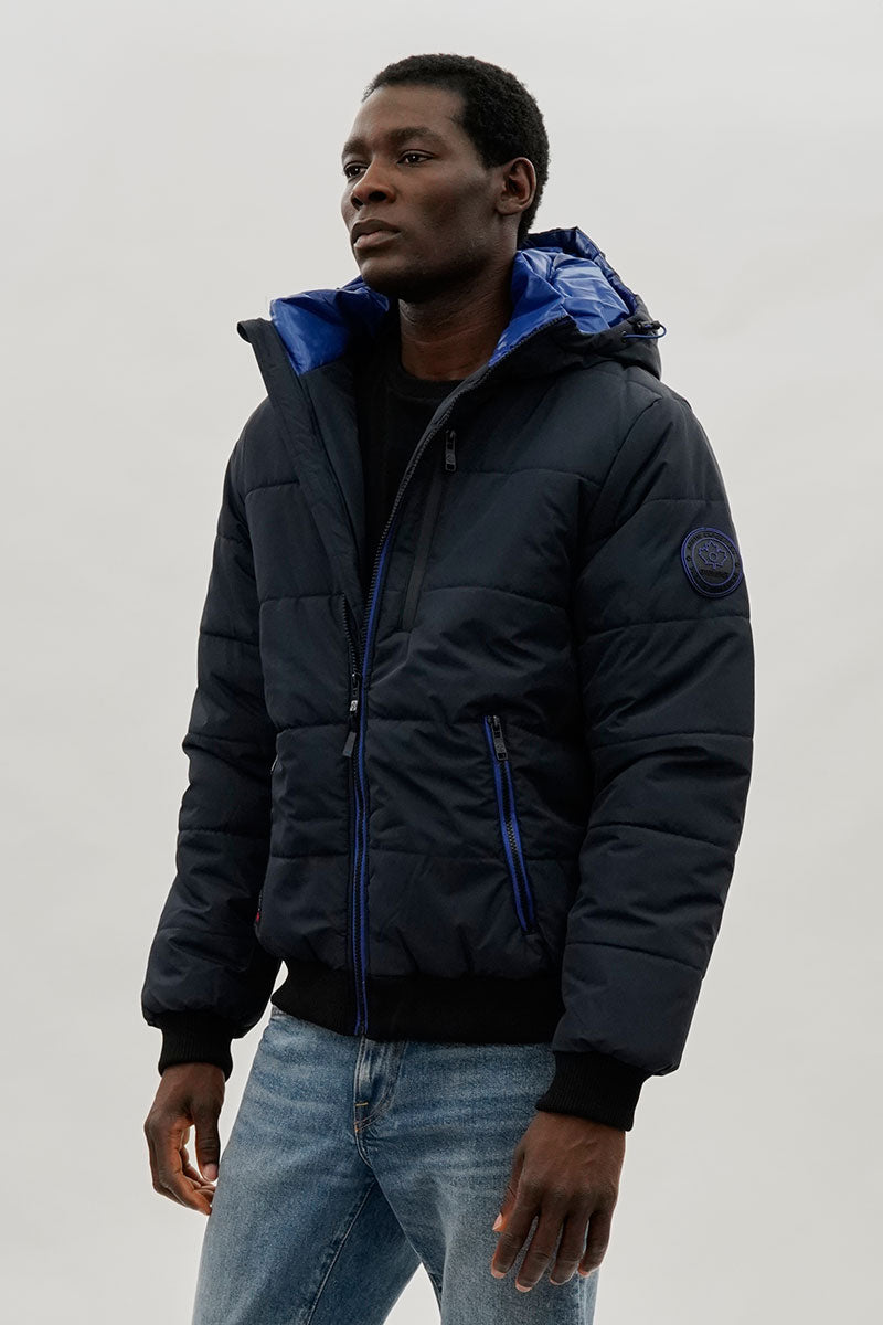 Oppenheimer Hooded Puffer Bomber Jacket - Navy - Mens Bomber Jackets - International Clothiers