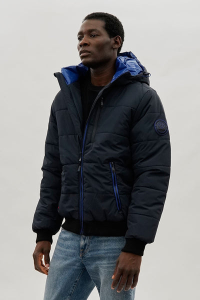 Oppenheimer Hooded Puffer Bomber Jacket - Navy - Mens Bomber Jackets - International Clothiers