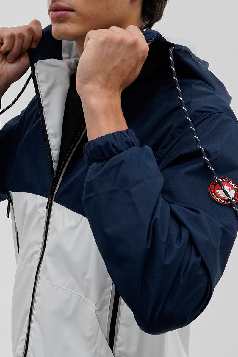 Canada Weather Gear Hooded Colour Block Lightweight Jacket - Navy - Mens Lightweight Jackets - International Clothiers