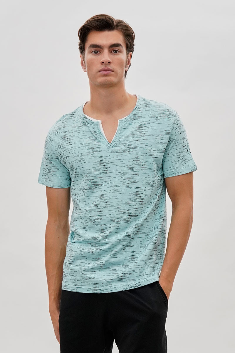 Canada Weather Gear Vintage Short Sleeve Henley Tee - Aqua - Mens Tees & Tank Tops - International Clothiers