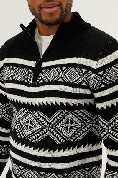 Canada Weather Gear 1/4 Zip Printed Pullover Sweater - Black - Mens Pullover Sweaters - International Clothiers