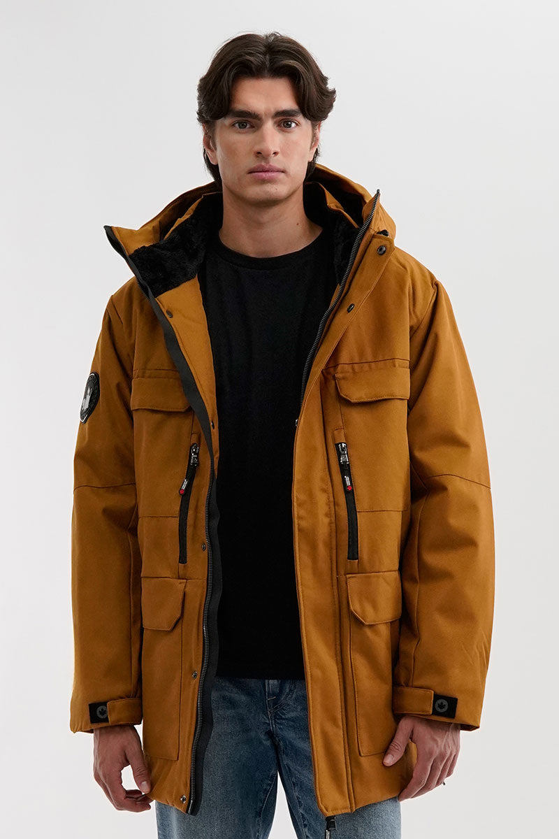 Faux Fur Lined Hood Parka Jacket - Camel