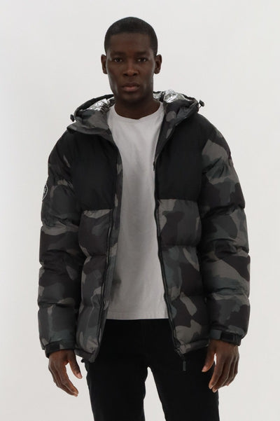 Canada Weather Gear Hooded Puffer Bomber Jacket - Grey - Mens Bomber Jackets - International Clothiers