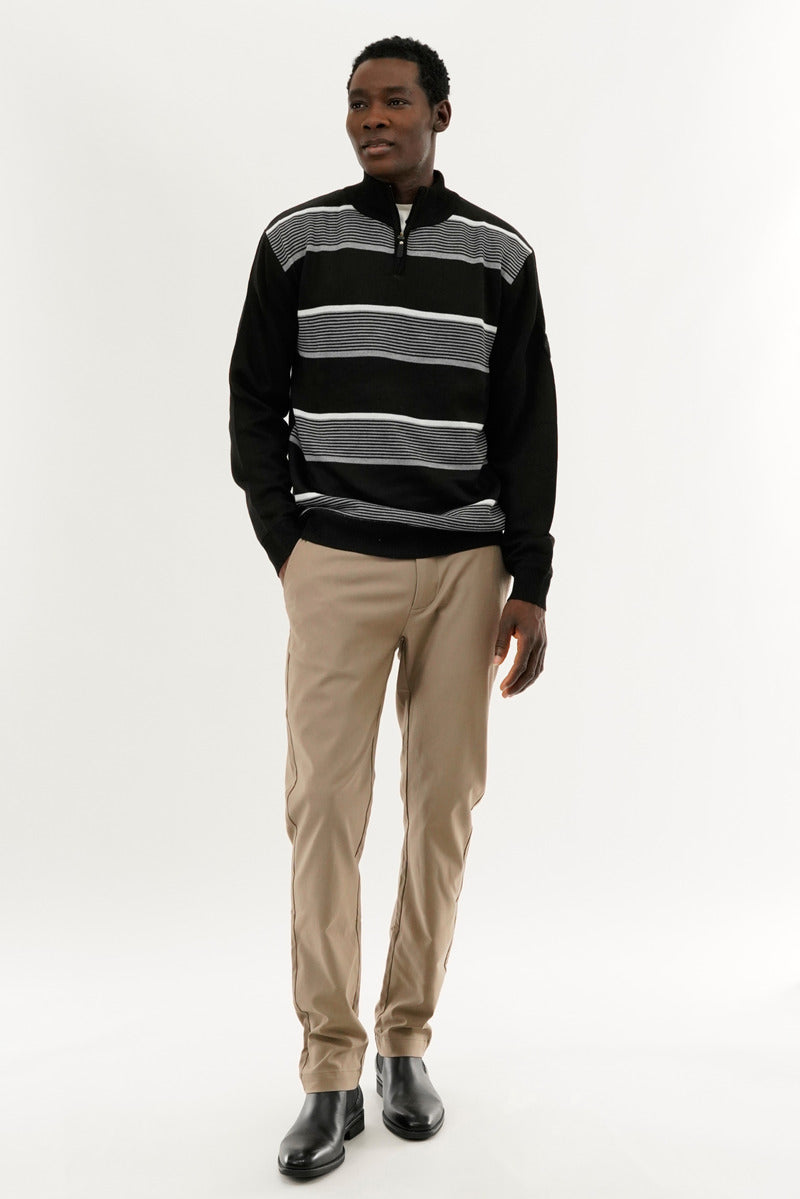 Canada Weather Gear Striped 1/4 Zip Pullover Sweater - Black - Mens Pullover Sweaters - International Clothiers