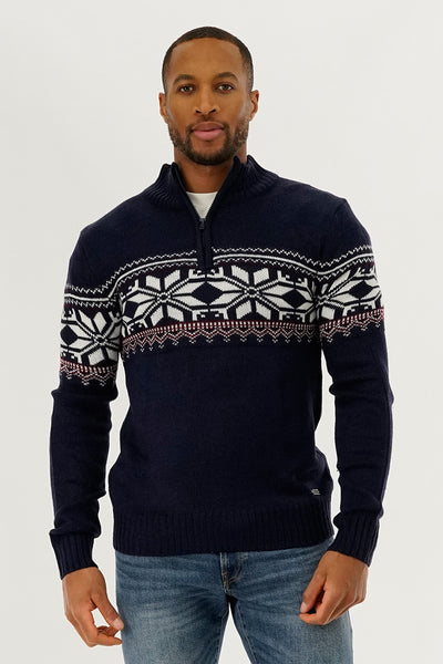 Canada Weather Gear 1/4 Zip Printed Pullover Sweater - Navy - Mens Pullover Sweaters - International Clothiers