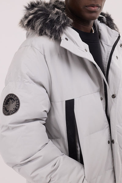 Canada Weather Gear Faux Fur Trim Puffer Parka Jacket - Stone - Mens Parka Jackets - International Clothiers