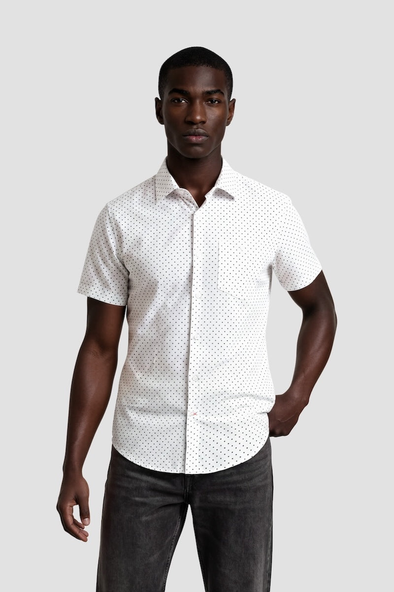 Polka Dot Short Sleeve Button Up Shirt - White