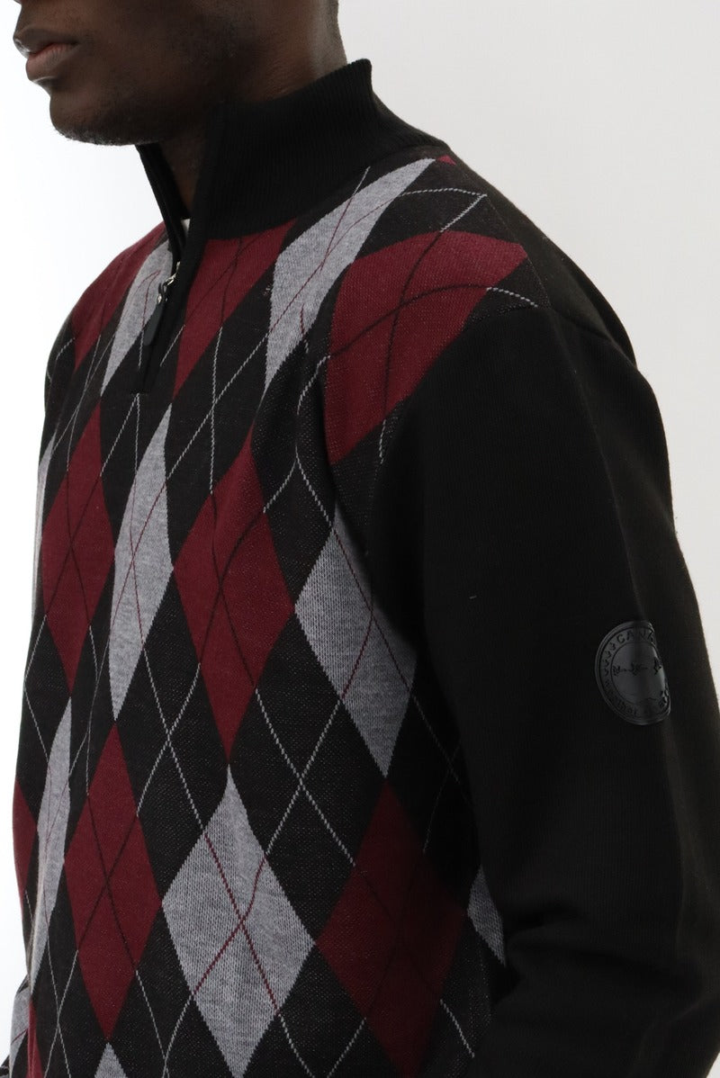 1/4 Zip Argyle Pullover Sweater - Burgundy