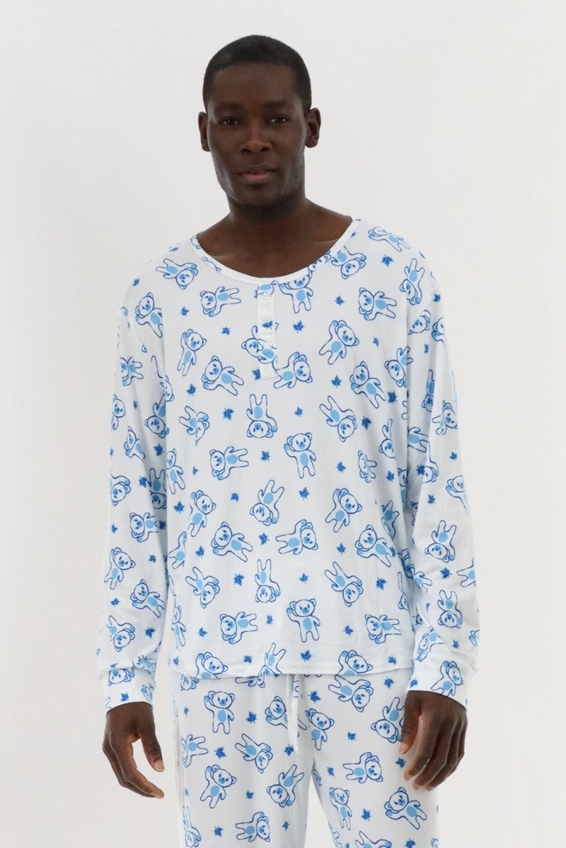 Canada Weather Gear Long Sleeve Teddy Bear Pajama Top - White
