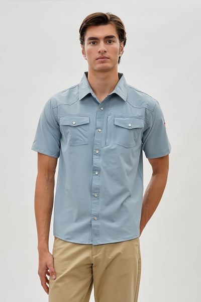 Canada Weather Gear Short Sleeve Snap Button Casual Shirt - Blue - Mens Casual Shirts - International Clothiers