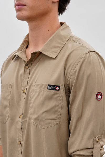 Canada Weather Gear Utility Ripstop Casual Shirt - Beige - Mens Casual Shirts - International Clothiers
