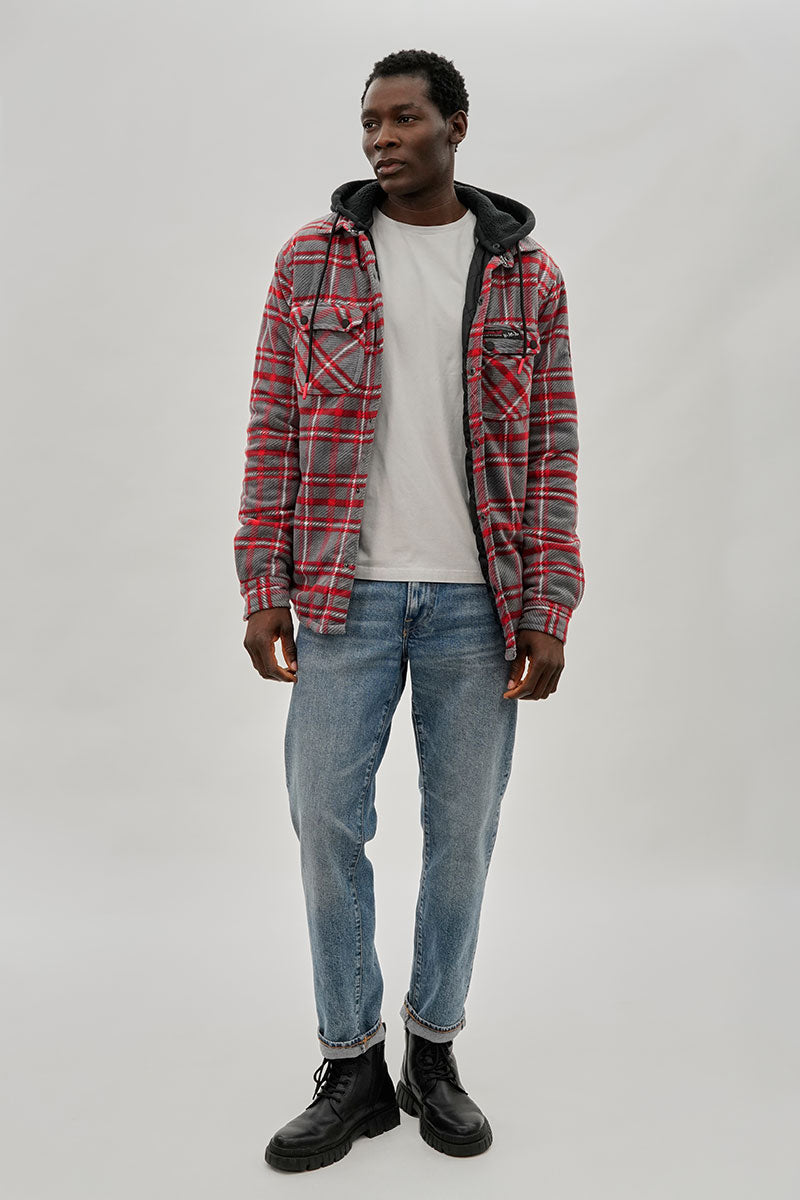 Canada Weather Gear Plaid Hooded Lightweight Jacket - Grey - Mens Lightweight Jackets - International Clothiers