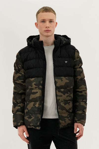 Super Triple Goose Camo Print Puffer Bomber Jacket - Olive - Mens Bomber Jackets - International Clothiers