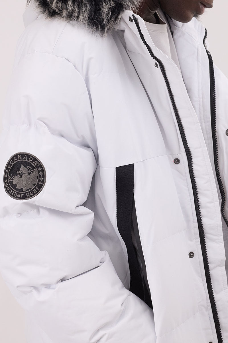 Canada Weather Gear Faux Fur Trim Puffer Parka Jacket - White - Mens Parka Jackets - International Clothiers
