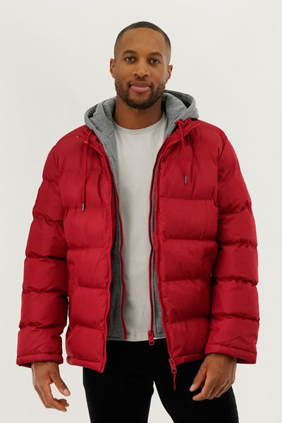 Canada Weather Gear Fleece Hood Puffer Bomber Jacket - Red - Mens Bomber Jackets - International Clothiers