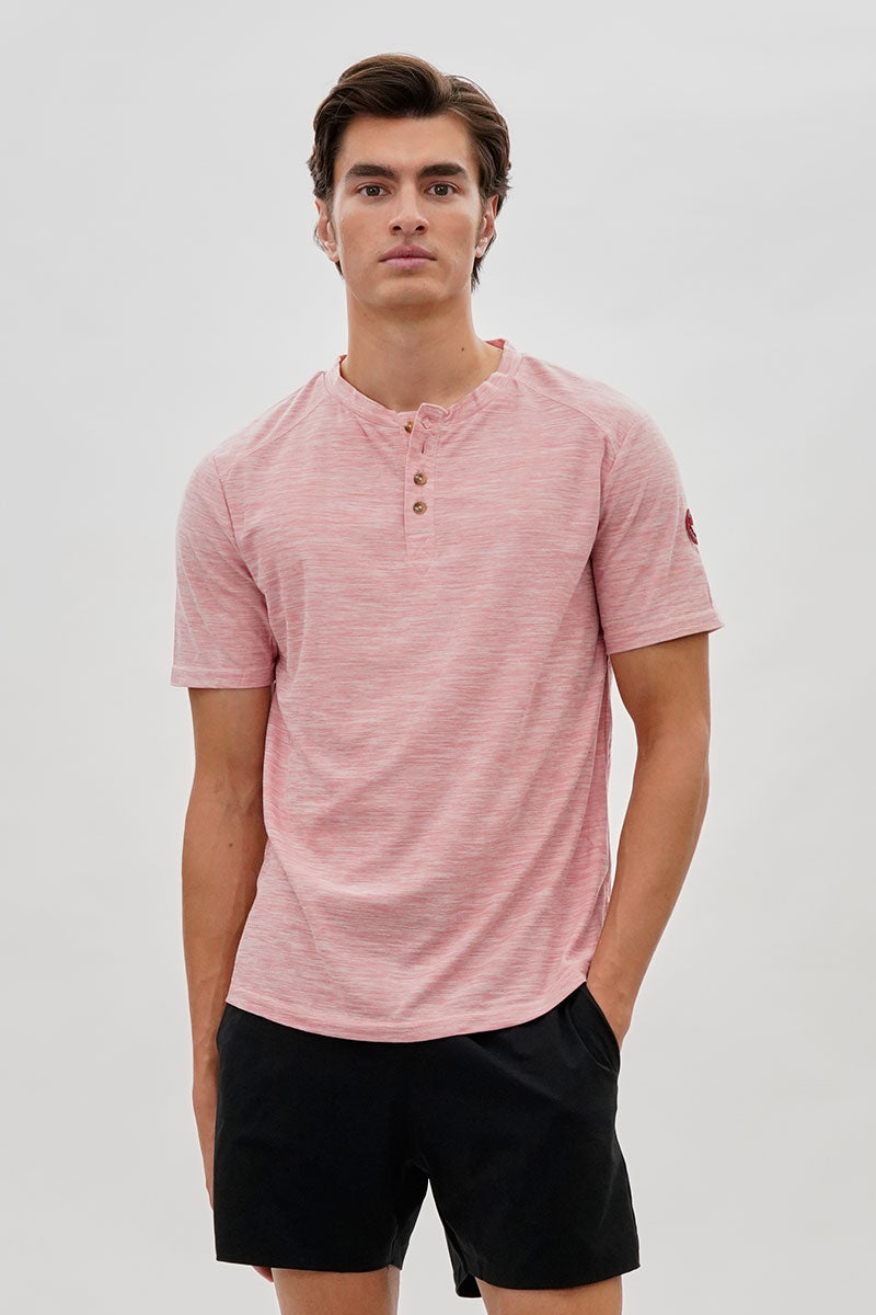 Canada Weather Gear Short Sleeve Henley Tee - Pink - Mens Tees & Tank Tops - International Clothiers