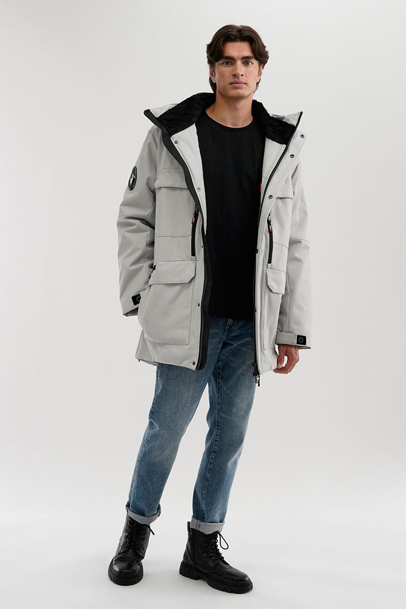 Canada Weather Gear Faux Fur Lined Hood Parka Jacket - Stone - Mens Parka Jackets - International Clothiers
