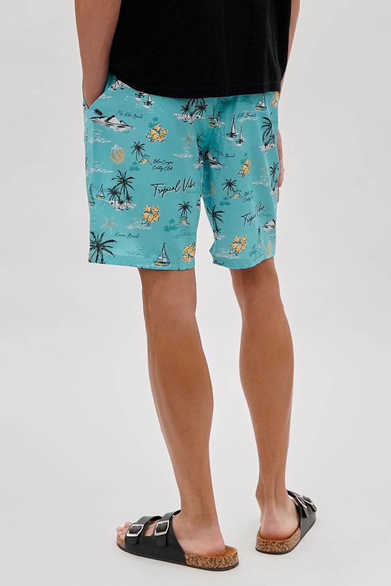 Canada Weather Gear Palm Tree Print Swim Shorts - Aqua - Mens Shorts & Capris - International Clothiers