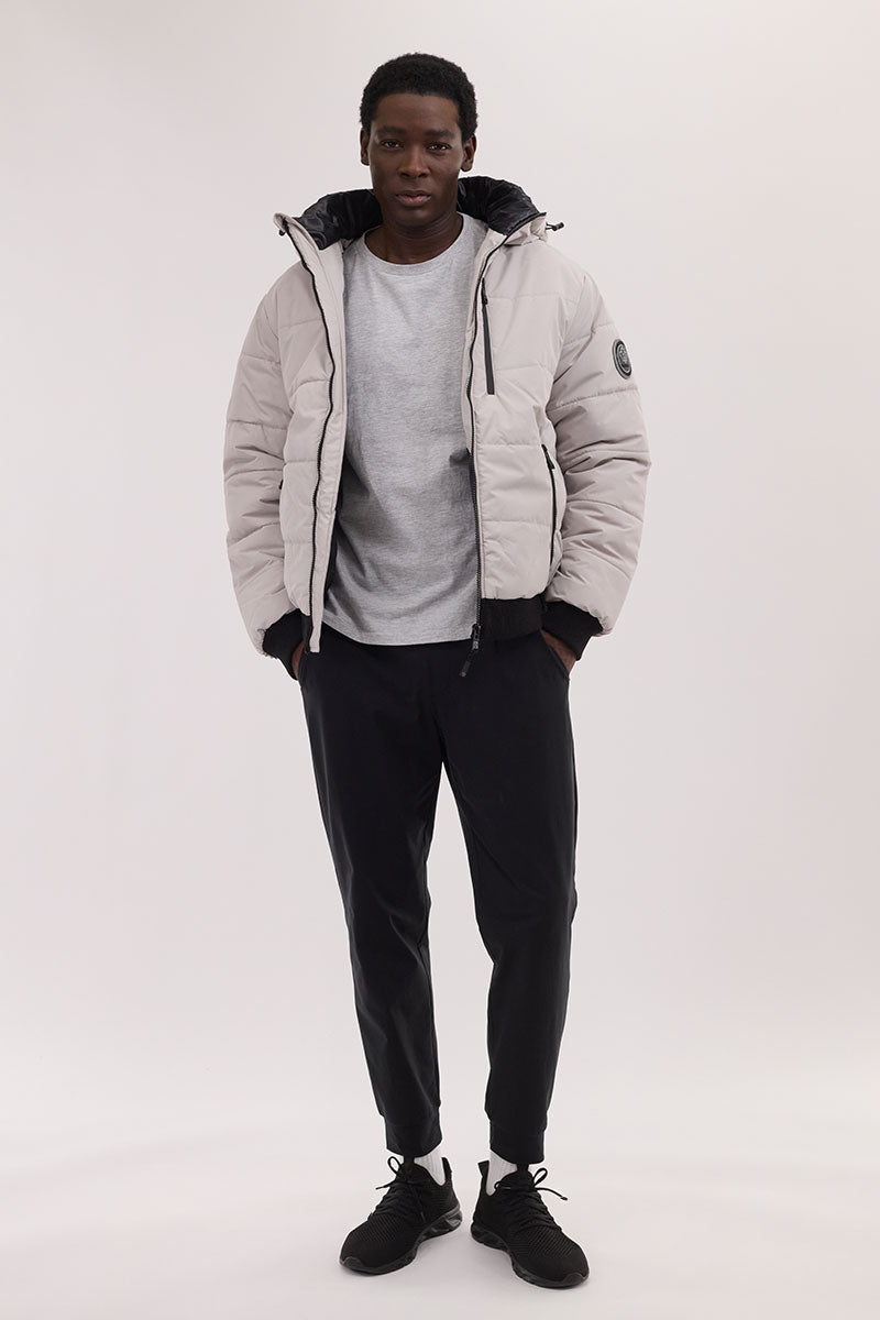 Oppenheimer Hooded Puffer Bomber Jacket - Stone - Mens Bomber Jackets - International Clothiers