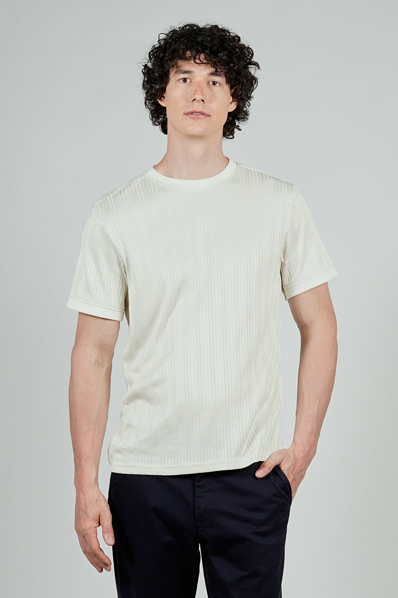 For Him London Stripe Detail Ribbed Crewneck Tee - White
