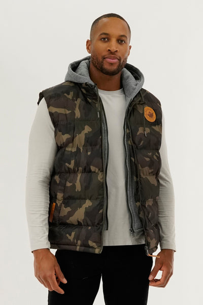 Canada Weather Gear Hooded Camo Print Puffer Vest - Olive - Mens Vests - International Clothiers