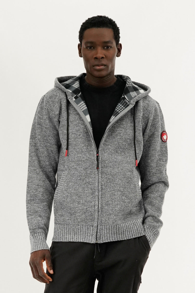 Canada Weather Gear Plaid Lined Zip Up Knit Hoodie - Grey - Mens Hoodies & Sweatshirts - International Clothiers