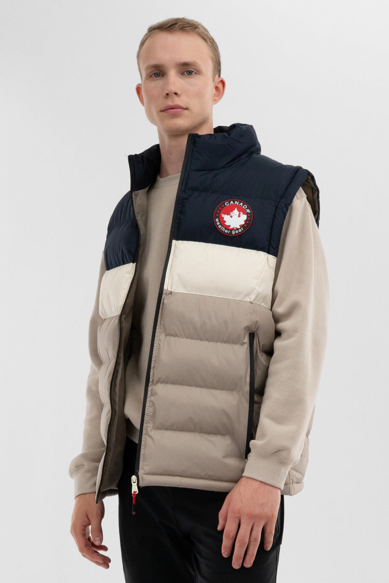 Canada Weather Gear Colour Block Puffer Vest - Beige - Mens Vests - International Clothiers