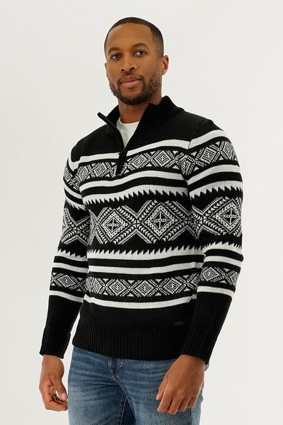 Canada Weather Gear 1/4 Zip Printed Pullover Sweater - Black - Mens Pullover Sweaters - International Clothiers