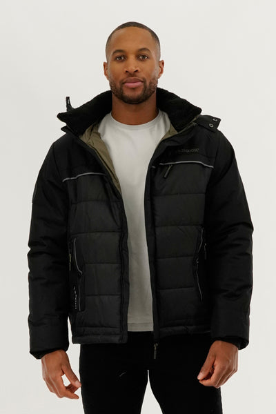 Super Triple Goose Contrast Lining Puffer Bomber Jacket - Olive - Mens Bomber Jackets - International Clothiers