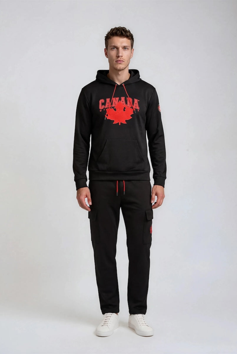 Joggers with Red Logo Patch Pockets - Black