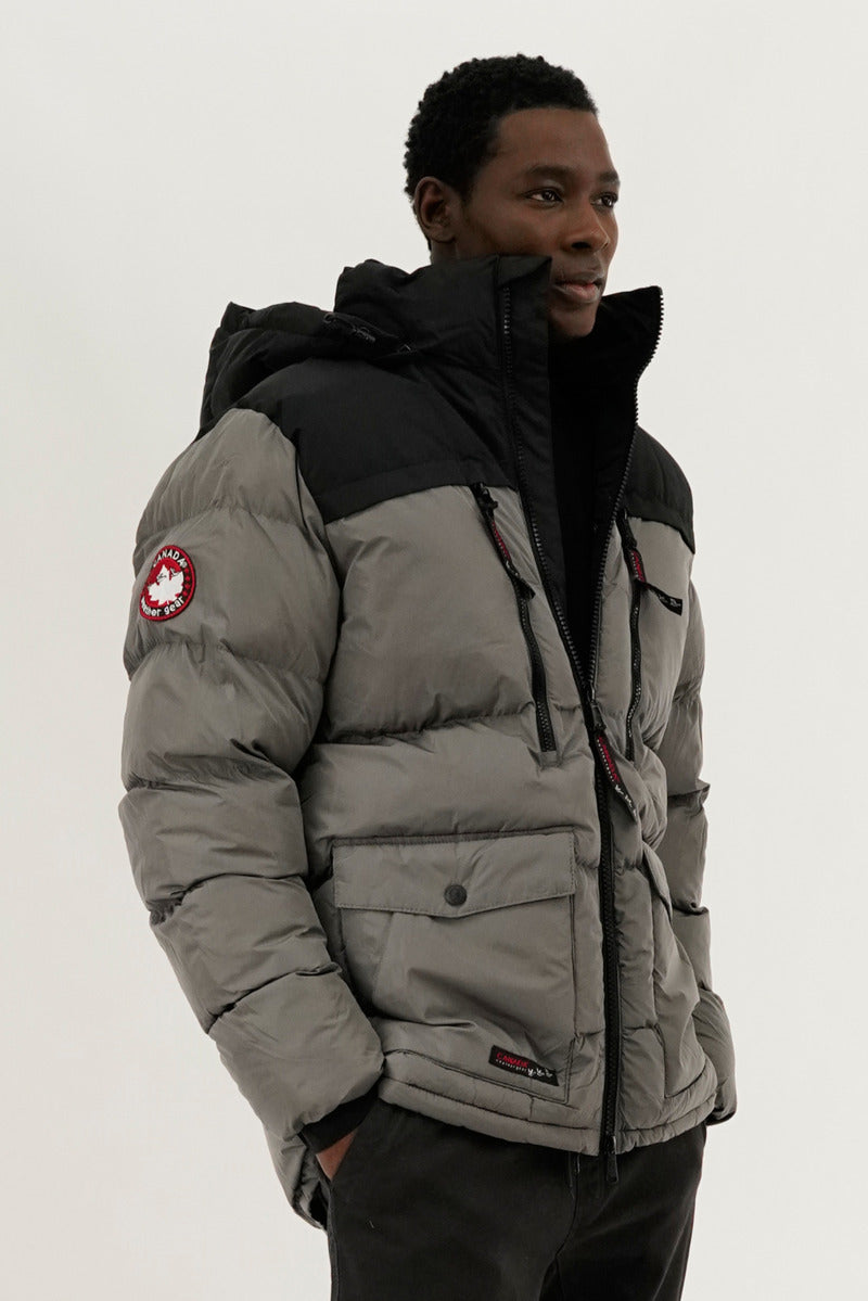 Canada Weather Gear Colour Block Puffer Bomber Jacket - Grey - Mens Bomber Jackets - International Clothiers